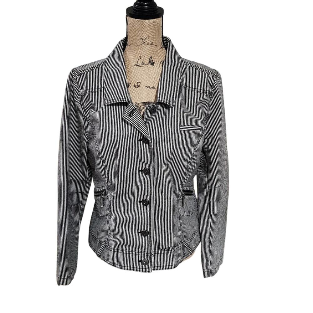 Ruff‎ Hewn black and white striped zipper detail jacket blazer size large